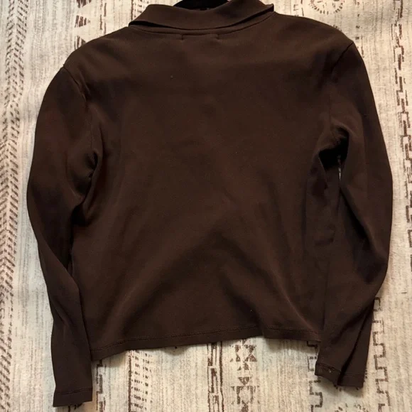 Lauren Ralph Brown Collar Top with Buttons - Picture 3 of 7